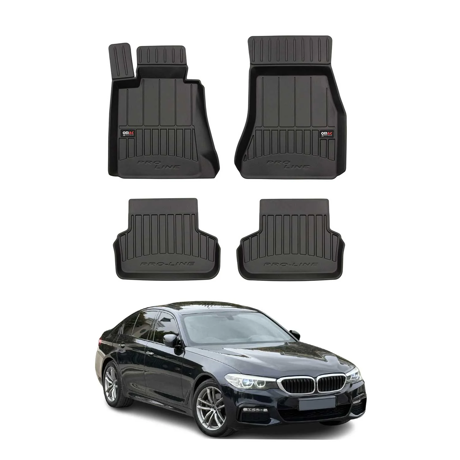 OMAC Gummi Fußmatten für BMW 5er G31 Touring 2017-2020 Premium Gummi Schwarz 4x