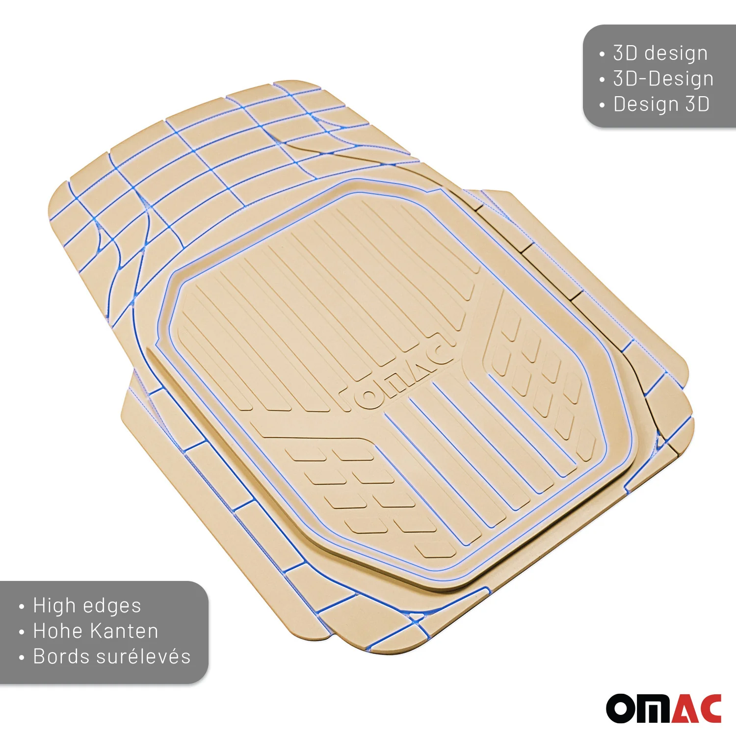 Fußmatten Automatten für Dacia Sandero 3D Passform Hoher Rand Universal Beige - Image 3