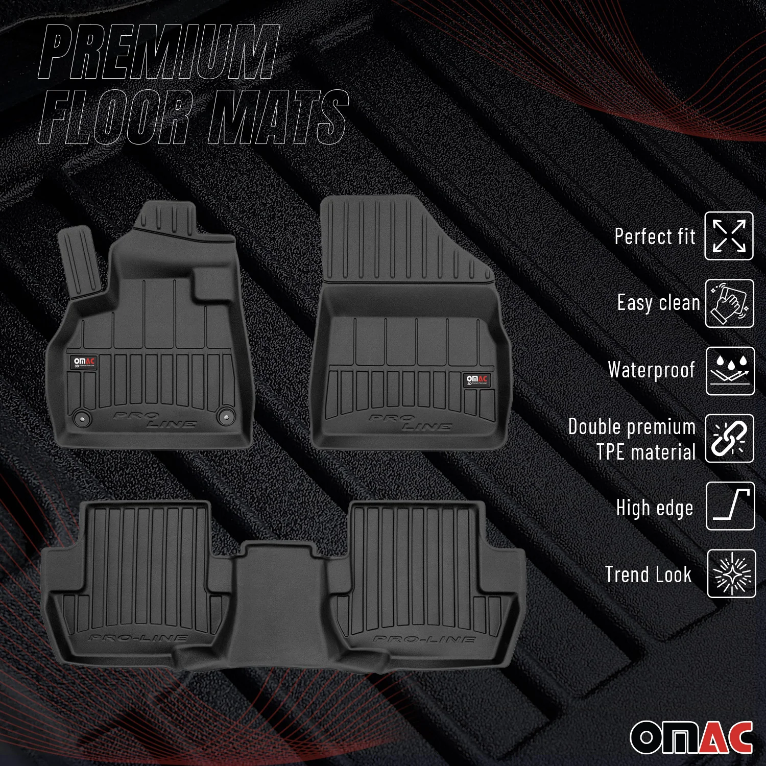 OMAC Gummi Fußmatten für DS5 2015-2018 Premium TPE 3D Automatten Antirutsch 3tlg - Image 2