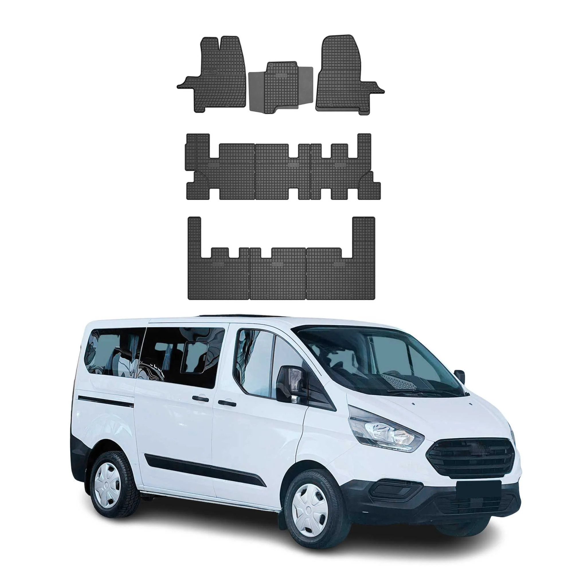 OMAC Gummi Fußmatten für Ford Transit Custom 2018-2022 Automatten Schwarz 9x