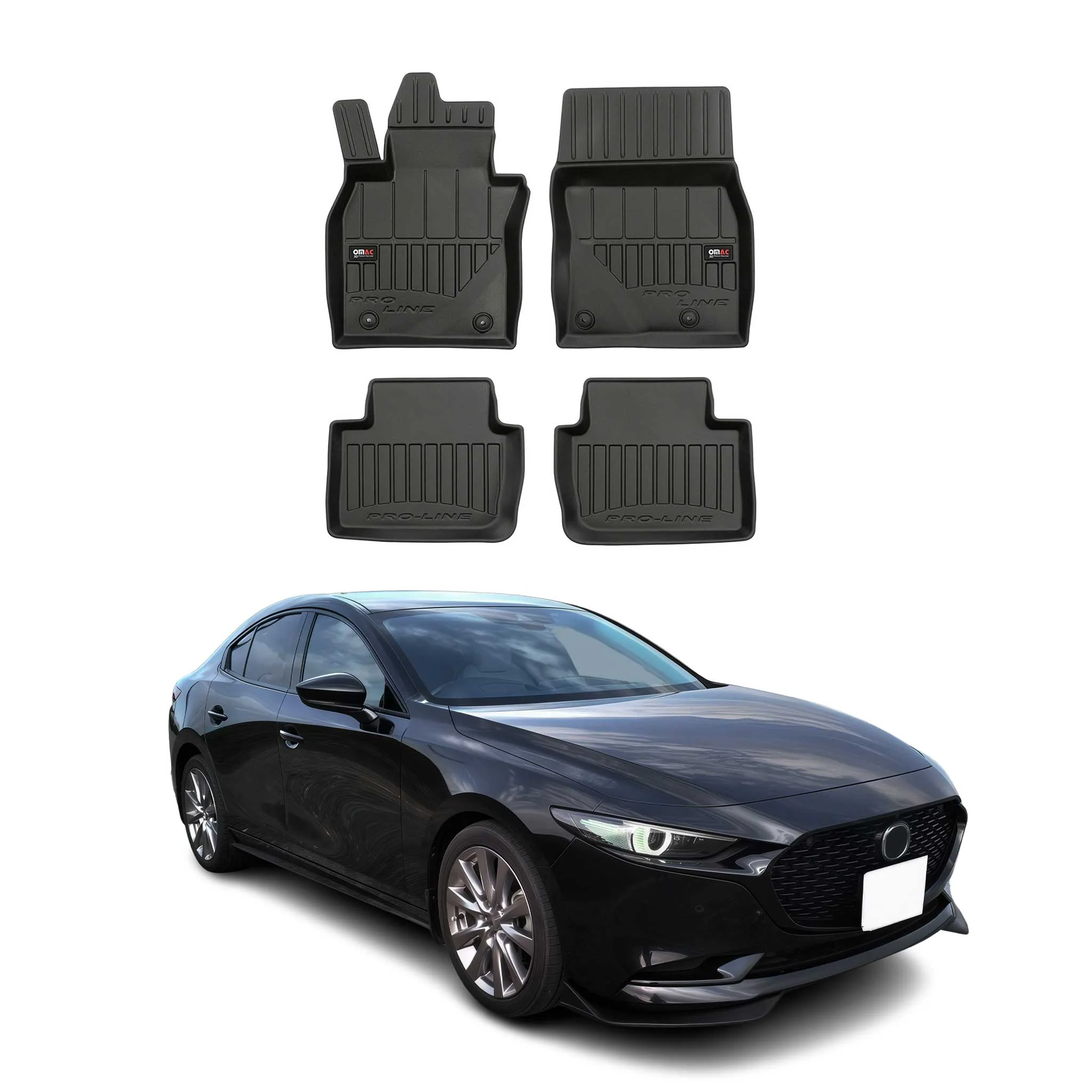 OMAC Gummi Fußmatten für Mazda 3 Schrägheck 2019-2026 3D Premium TPE Schwarz 4x