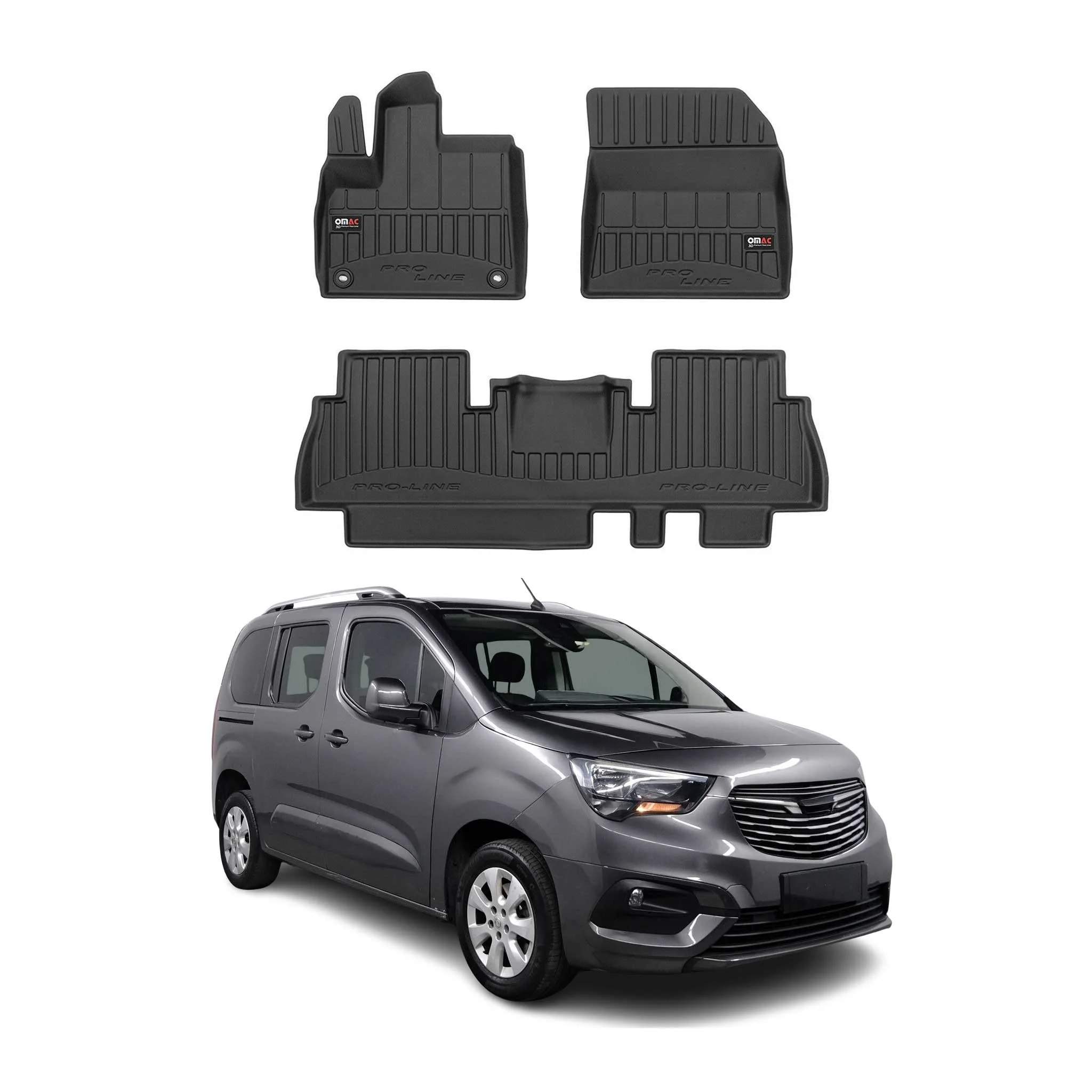 OMAC Gummi Fußmatten für Opel Combo 2018-2024 Premium TPE Automatten Schwarz 3x