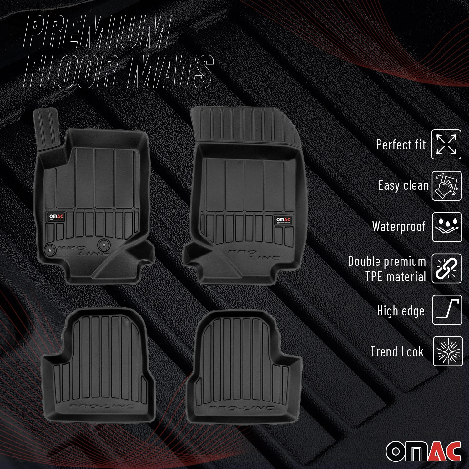 OMAC Gummi Fußmatten für Peugeot 208 2019-2026 Premium TPE Automatten Schwarz 4x - Image 2