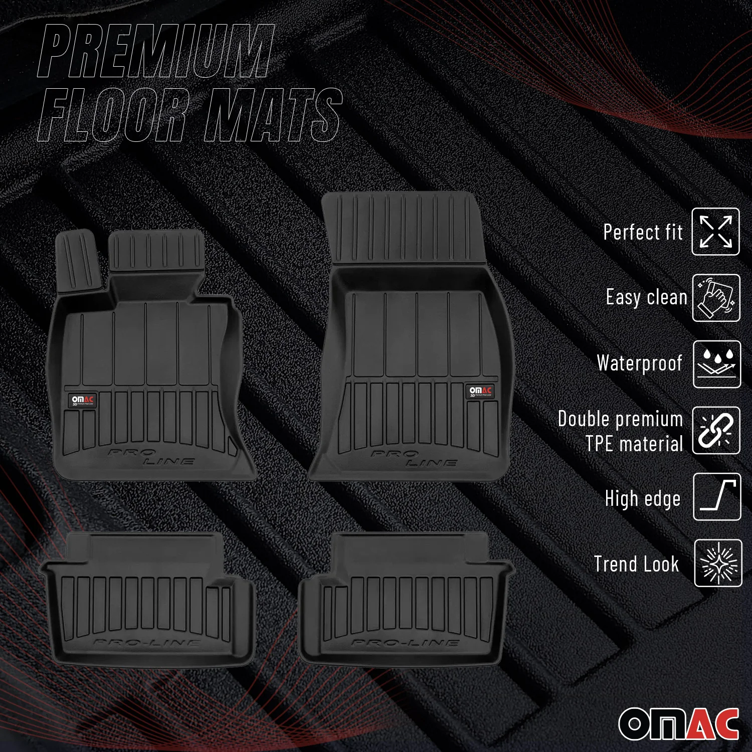 OMAC Gummi Fußmatten für BMW 4er F32 Coupe 2013-2020 Premium TPE Schwarz 4x - Image 2