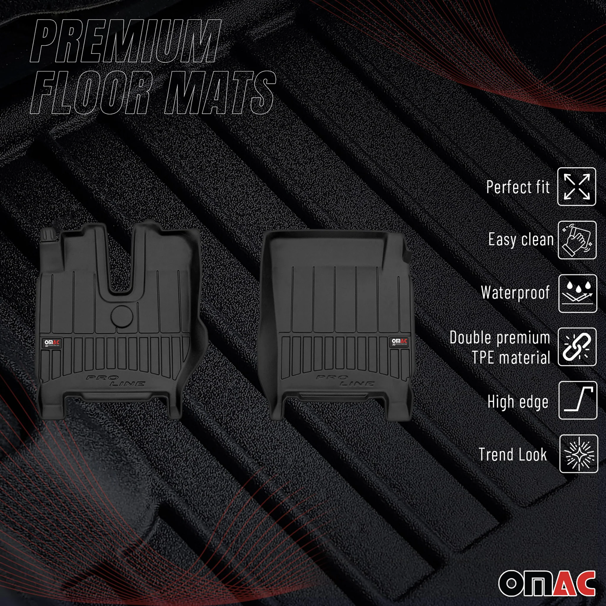 OMAC Gummi Fußmatten für Iveco S-Way 2019-2026 Premium TPE Automatten Schwarz 2x - Image 2