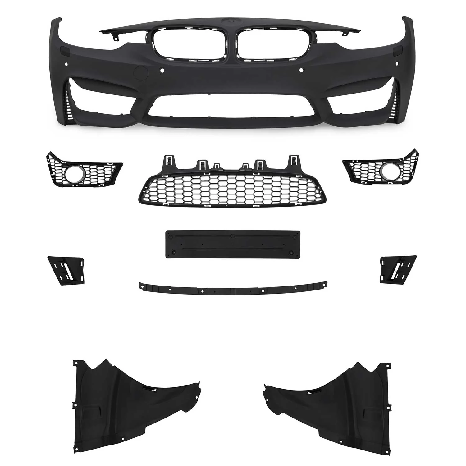 JOM Stoßstange vorne für BMW F30 inkl. LCI 2011-2019 SRA + PDC Schwarz - Image 2