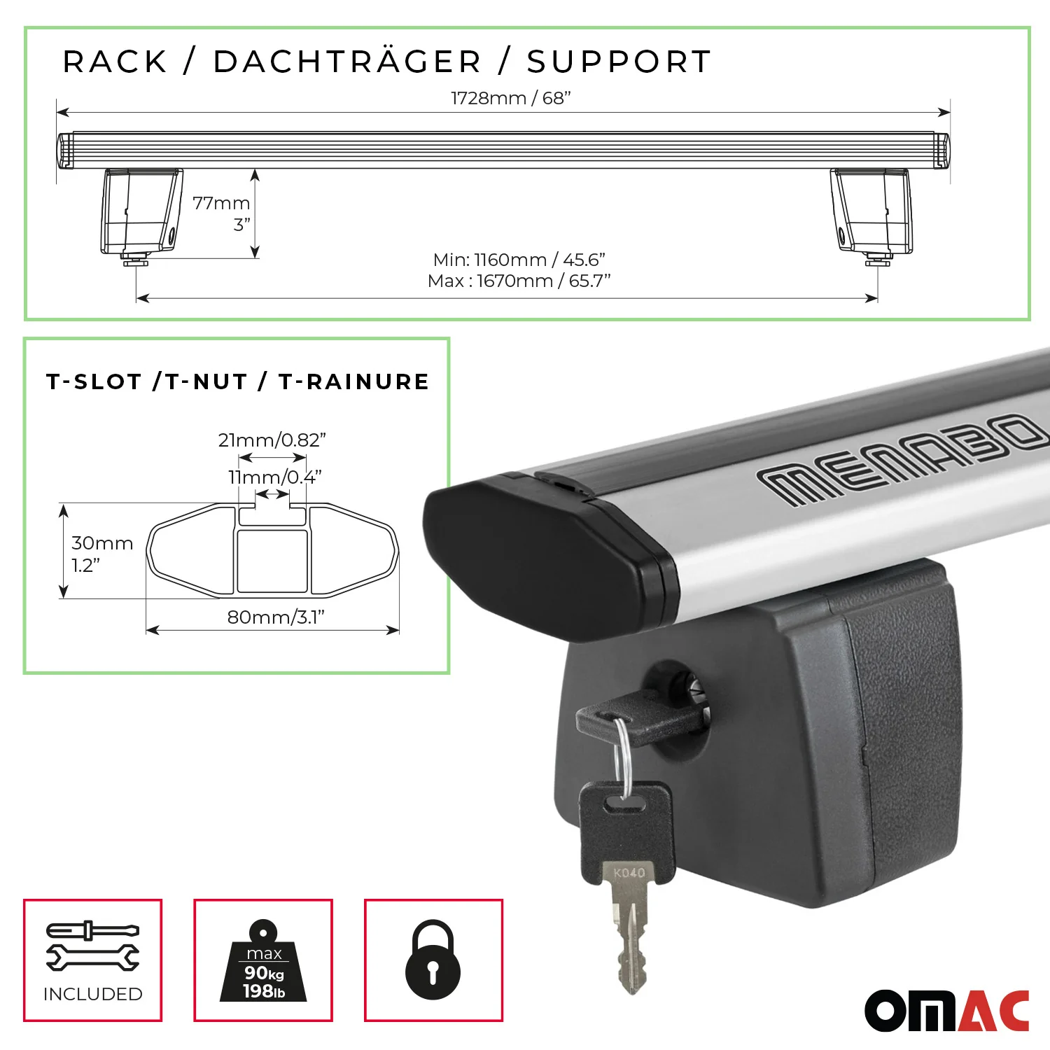Menabo Dachträger für Universal Laderaumrollo-Querträger Ladeflächenträger 2x - Image 4