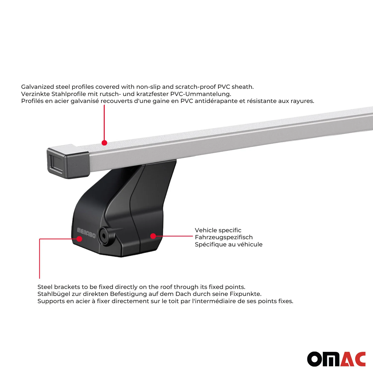 Menabo Dachträger Grundtäger für Fiat Stilo 2001-2010 5tür 75kg Stahl Silber 2x - Image 5