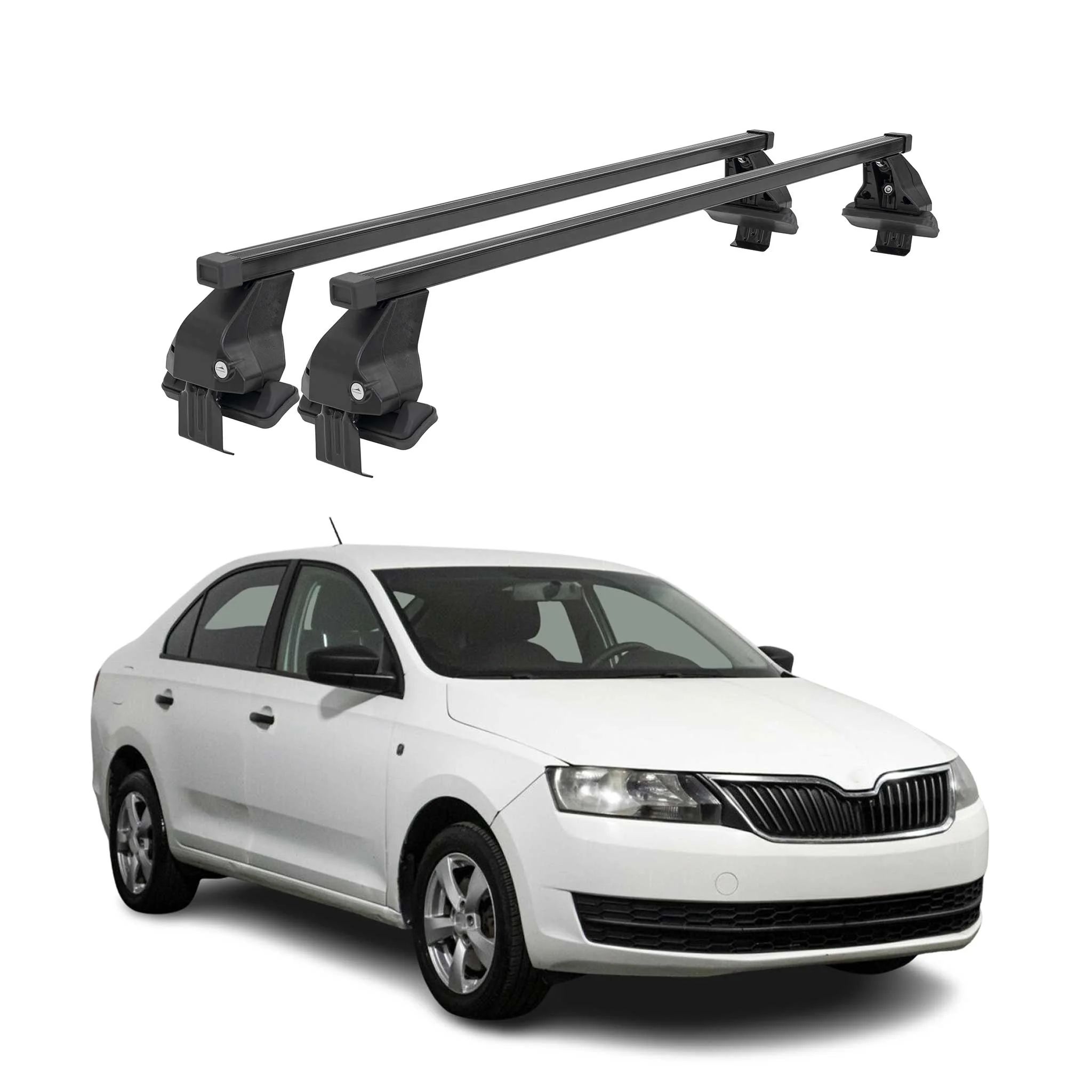 Menabo Dachträger Grundtäger für Skoda Rapid 2012-2019 50kg Stahl Schwarz 2 tlg