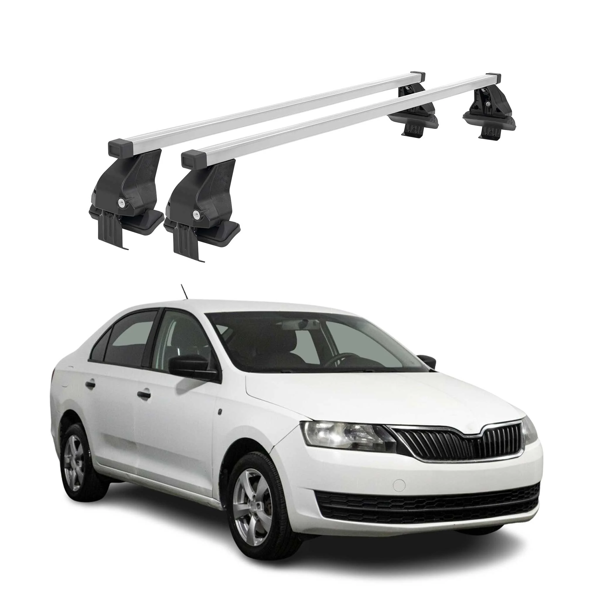Menabo Dachträger Grundtäger für Skoda Rapid 2012-2019 50kg Stahl Silber 2 tlg