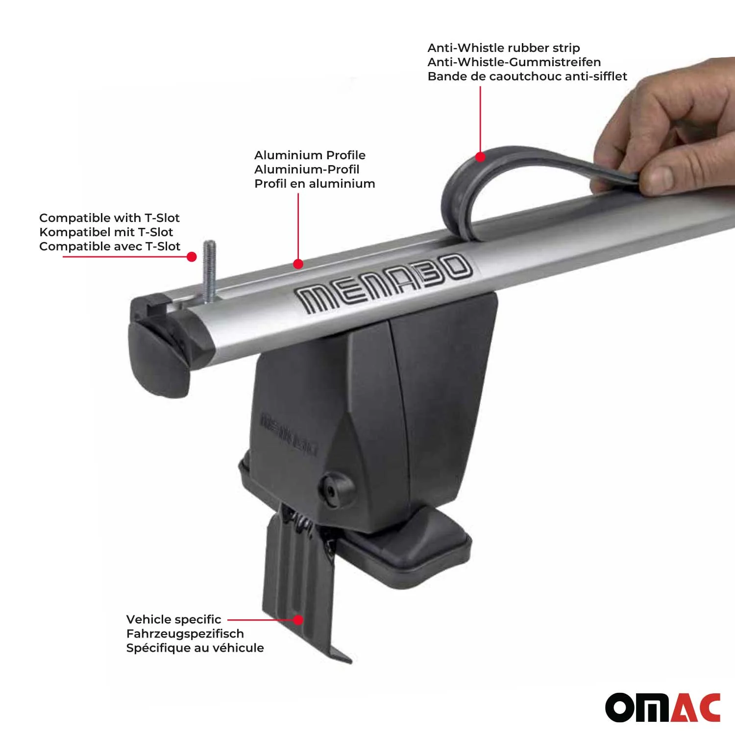 Menabo Dachträger Grundtäger für Audi A3 8V Limo 2013-2020 50kg Alu Silber 2 tlg - Image 5