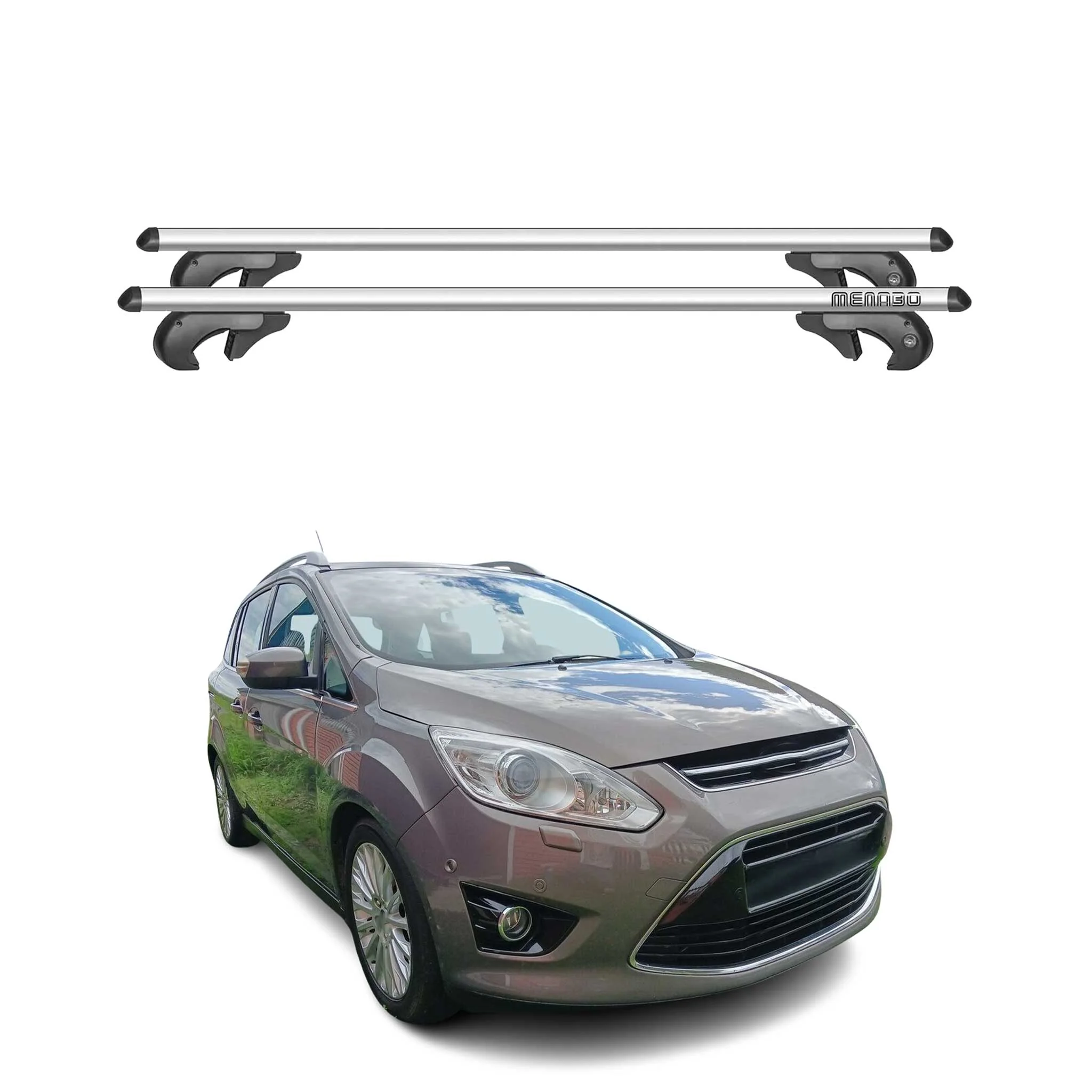 Menabo Dachträger Grundtäger für Ford C-Max 2010-2015 90kg Alu Silber 2 tlg