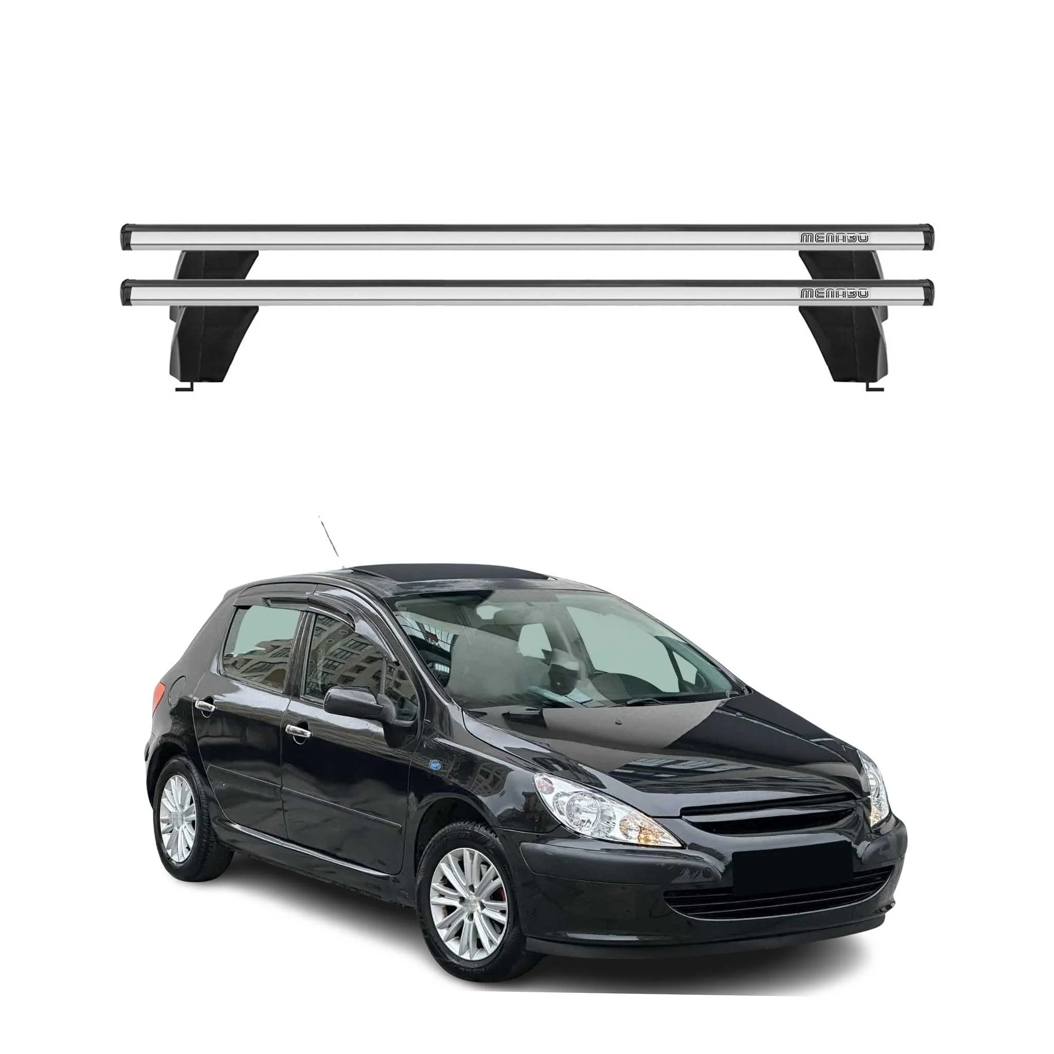 Menabo Dachträger Grundtäger für Peugeot 307 2001-2008 3tür 75kg Alu Silber 2x