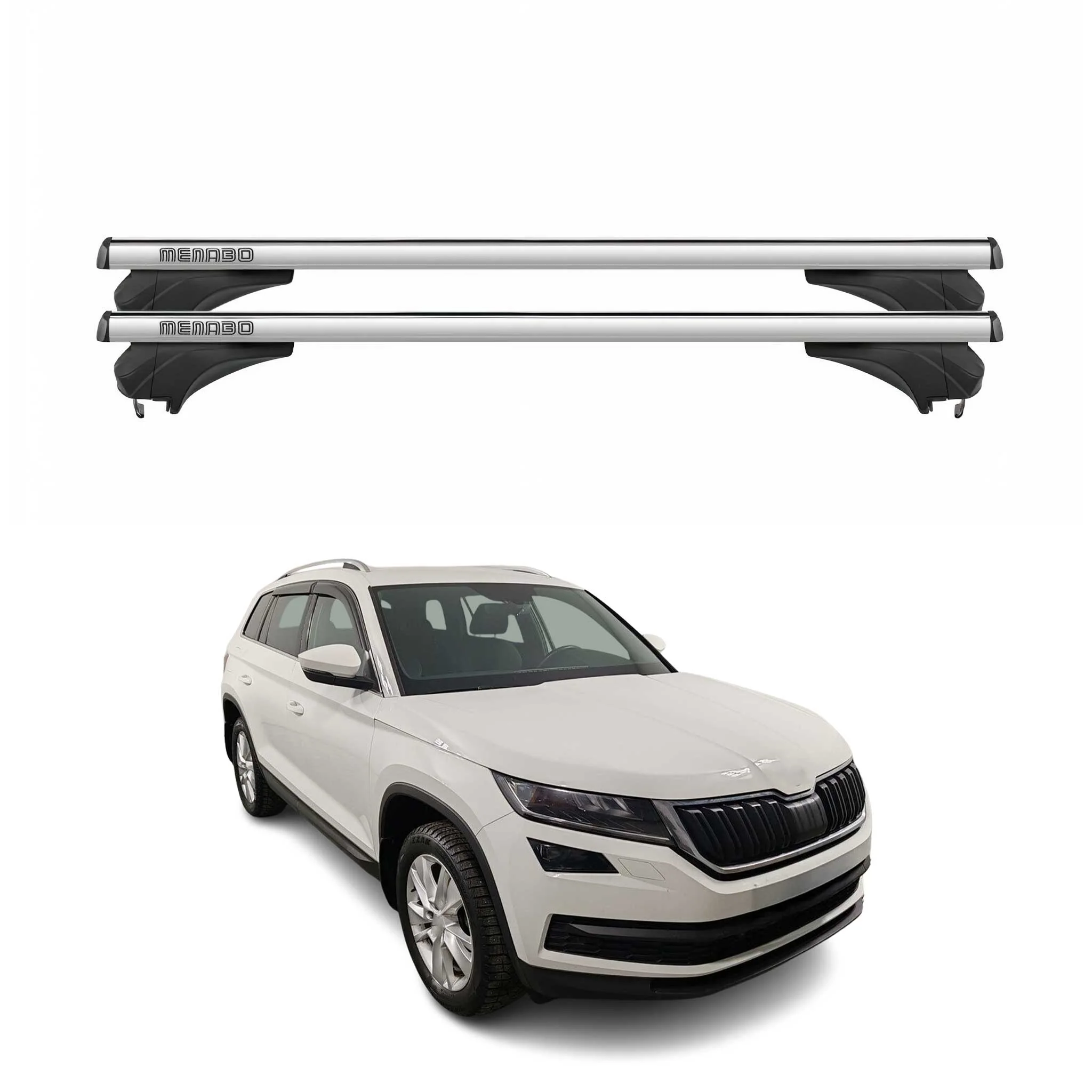 Menabo Dachträger Grundtäger für Skoda Kodiaq I 2017-2023 Aluminium Silber 2 tlg