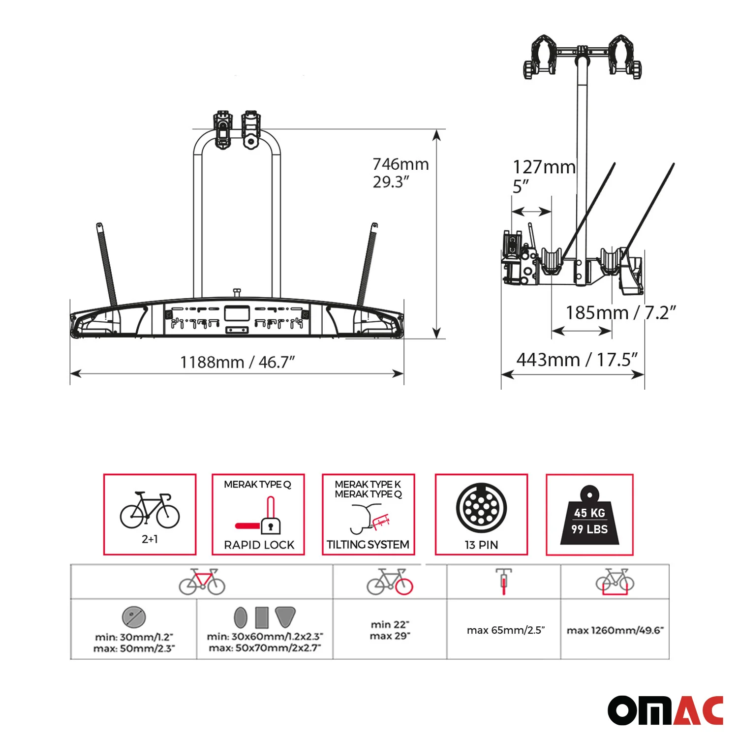 Menabo Fahrradträger Merak Q Anhängerkupplung Heckträger für 2 Fahrräder - Image 3