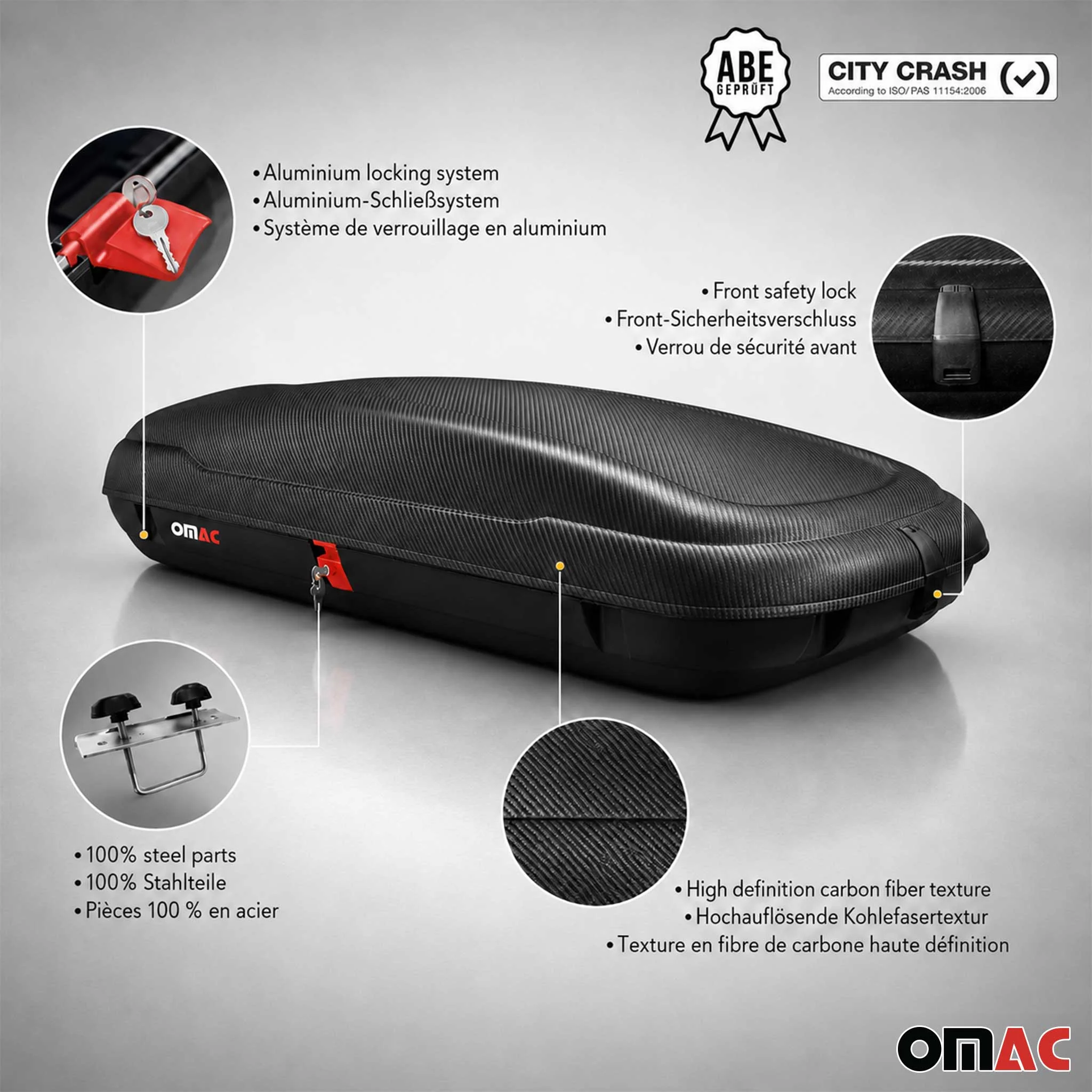 OMAC Dachbox Dachkoffer Gepäckbox 400 Liter Carbonlook Abschließbar Autobox TÜV - Image 5