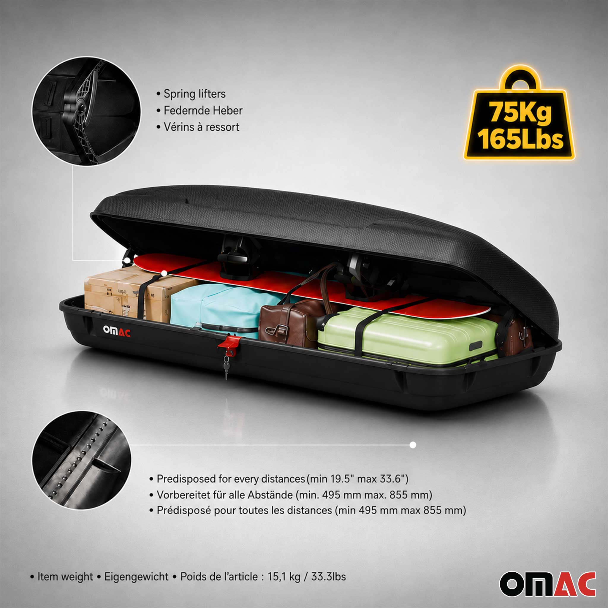 OMAC Dachbox Dachkoffer Gepäckbox 480 Liter Carbonlook Abschließbar Autobox TÜV - Image 2