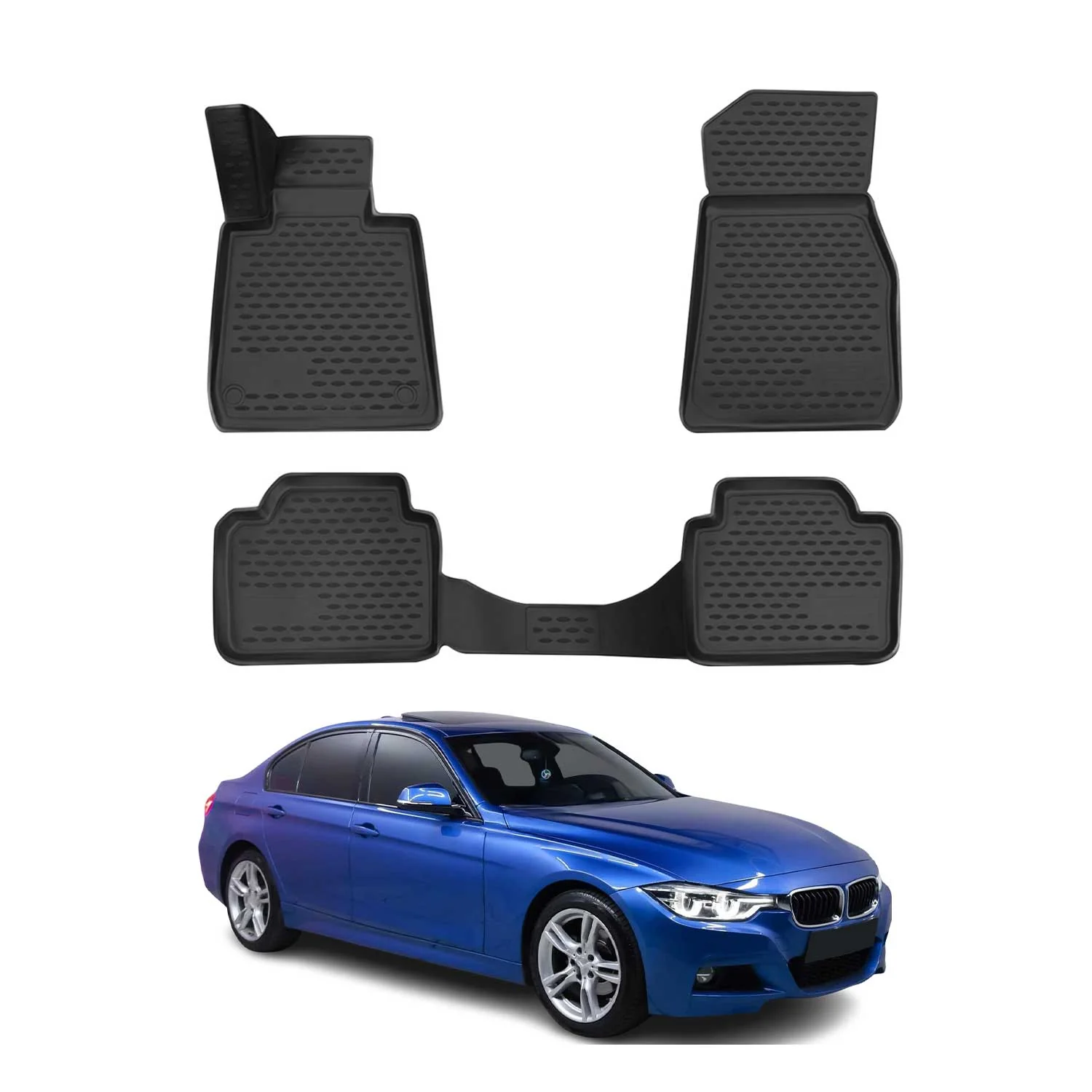 OMAC Gummimatten Fußmatten für BMW 3er E46 E90 E91 E92 TPE Matten Schwarz 4x