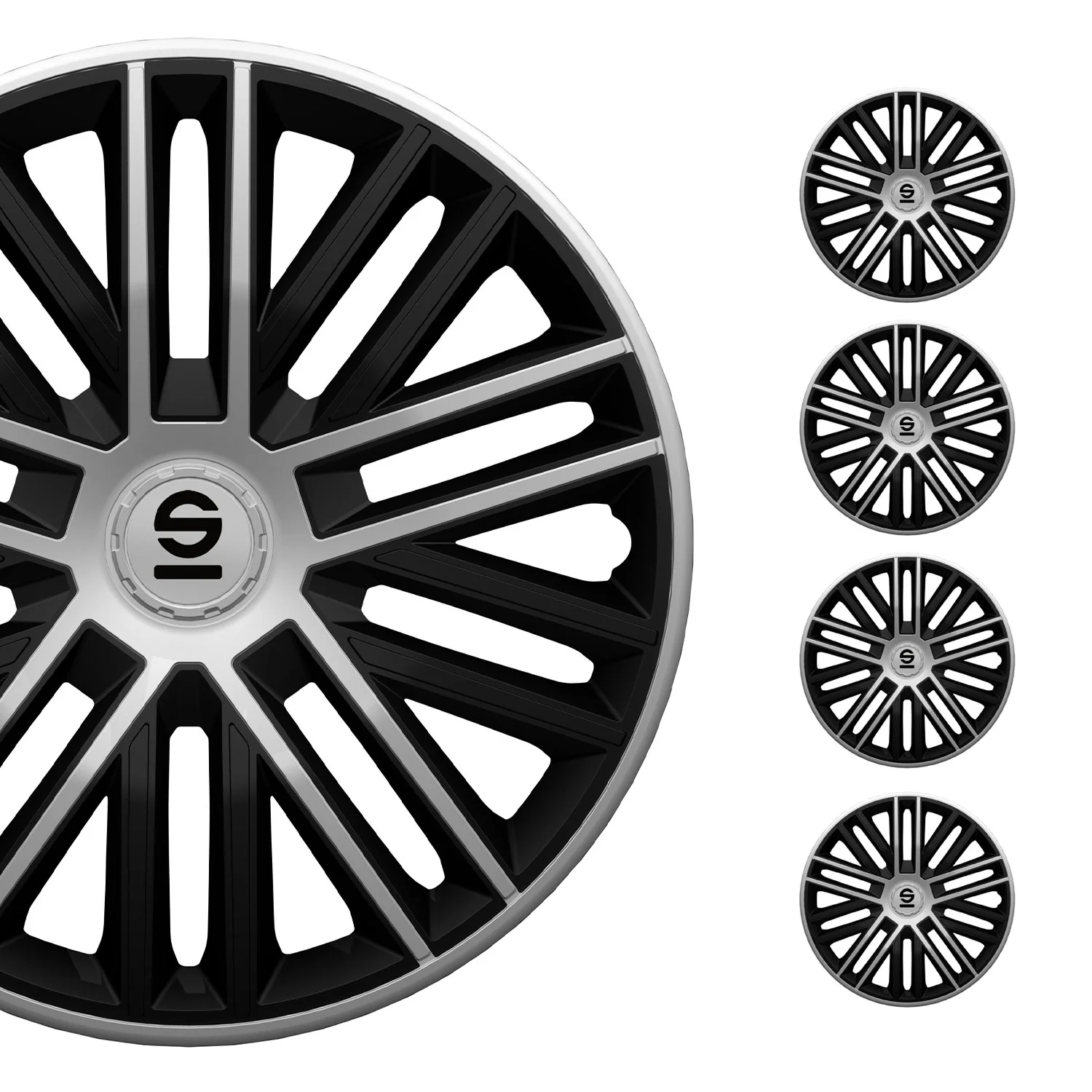 Radkappen Radzierblenden Sparco Bergamo 14" Zoll Abdeckung Set Schwarz Silber 4x