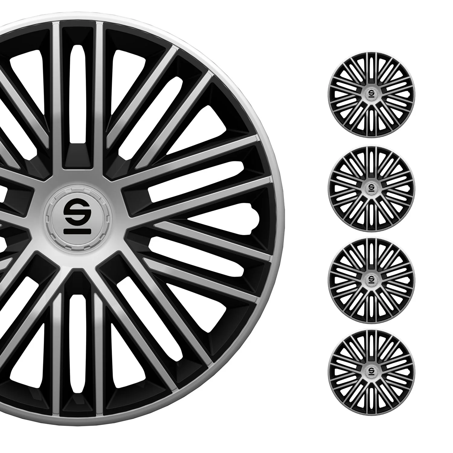 Radkappen Radzierblenden Sparco Bergamo 14" Zoll Abdeckung Set Silber Schwarz 4x