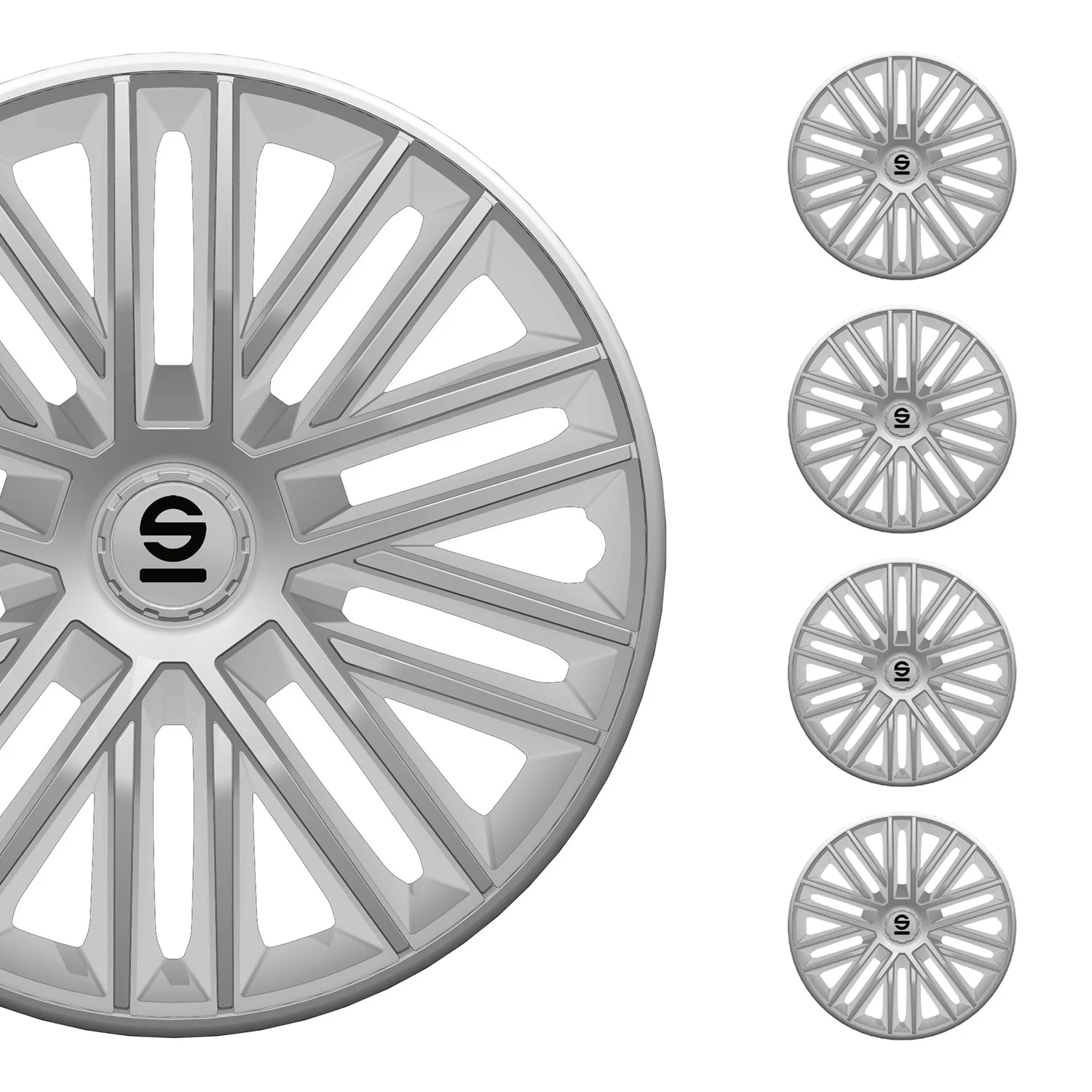 Radkappen Radzierblenden Sparco Bergamo 15" Zoll Auto Abdeckung Set Silber 4x