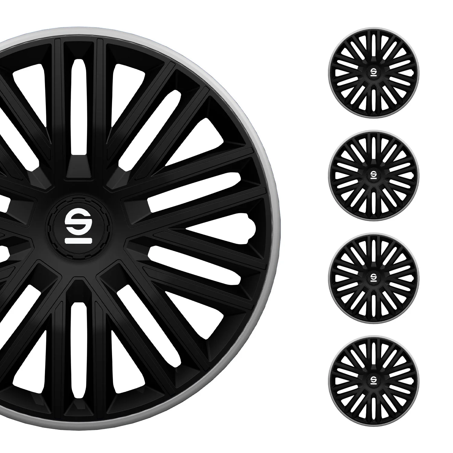 Radkappen Radzierblenden Sparco Bergamo 16" Zoll Abdeckung Set Schwarz Grau 4x