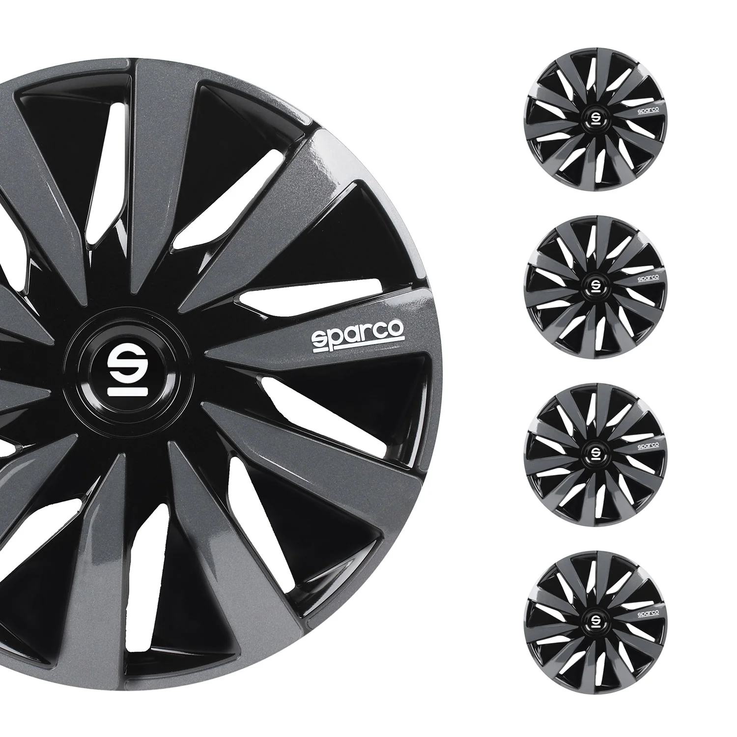 Radkappen Radzierblenden Sparco Lazio 14" Zoll Abdeckung Set Schwarz Grau 4x