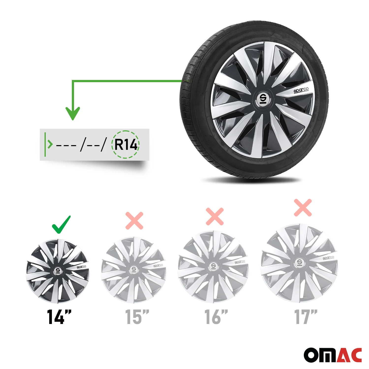 Radkappen Radzierblenden Sparco Lazio 14" Zoll Auto Abdeckung Set Grau Silber 4x - Image 3