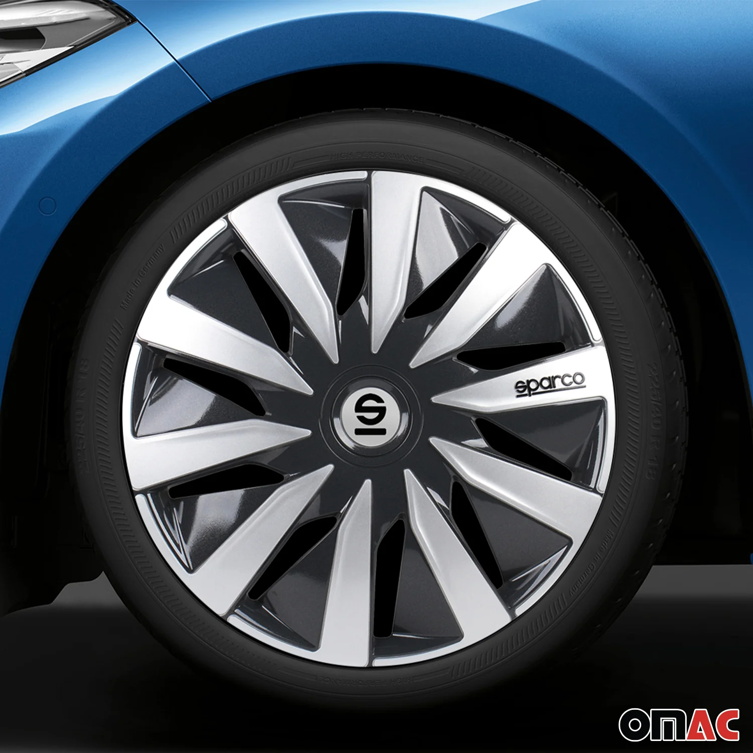 Radkappen Radzierblenden Sparco Lazio 15" Zoll Auto Abdeckung Set Grau Silber 4x - Image 2