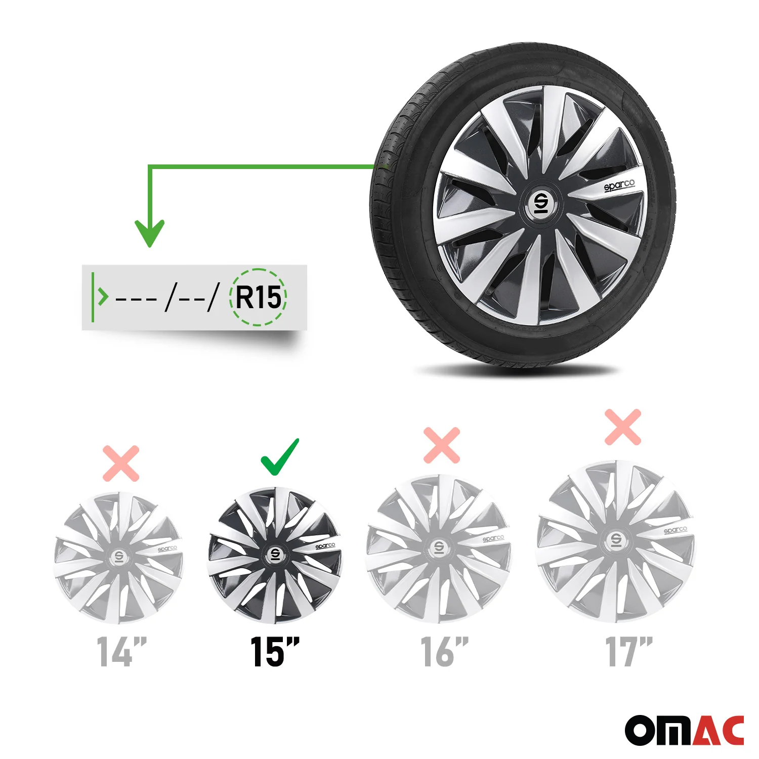 Radkappen Radzierblenden Sparco Lazio 15" Zoll Auto Abdeckung Set Grau Silber 4x - Image 3
