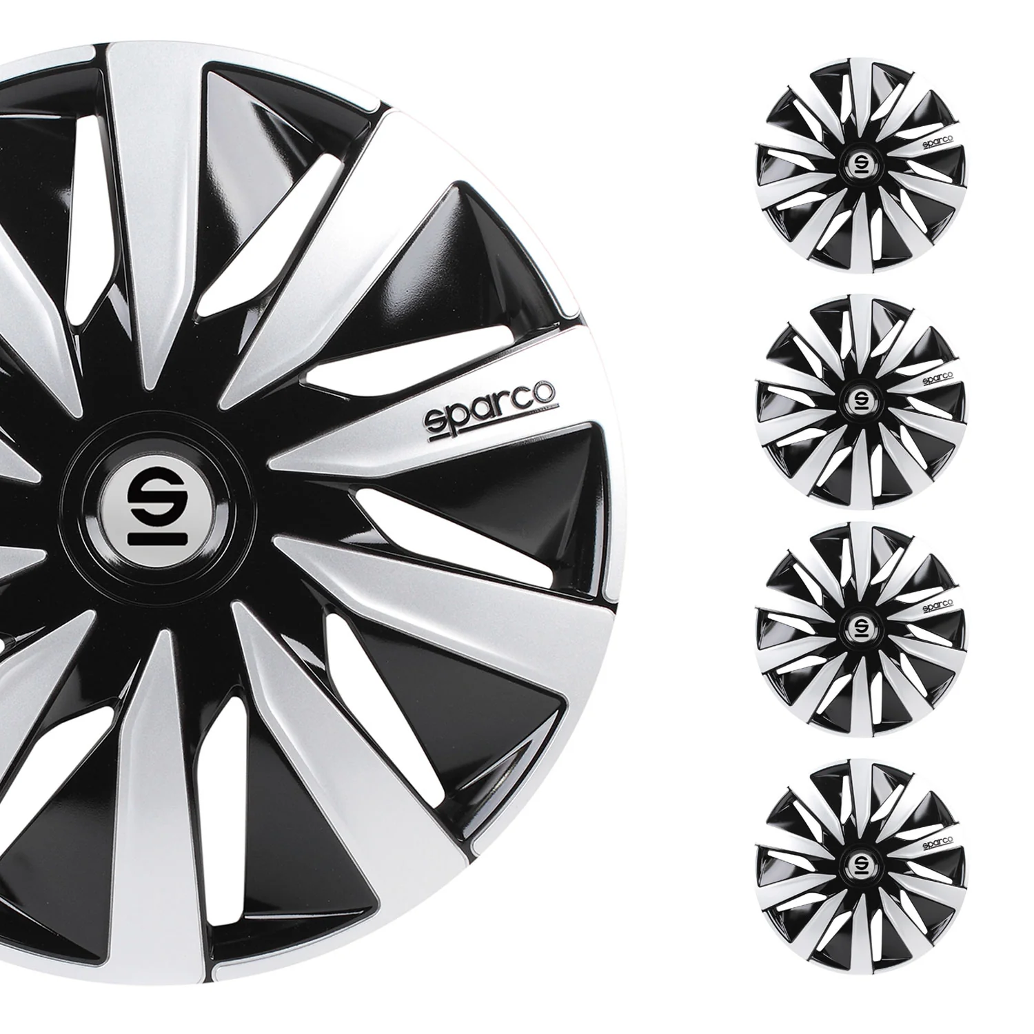 Radkappen Radzierblenden Sparco Lazio 16" Zoll Abdeckung Set Schwarz Silber 4x