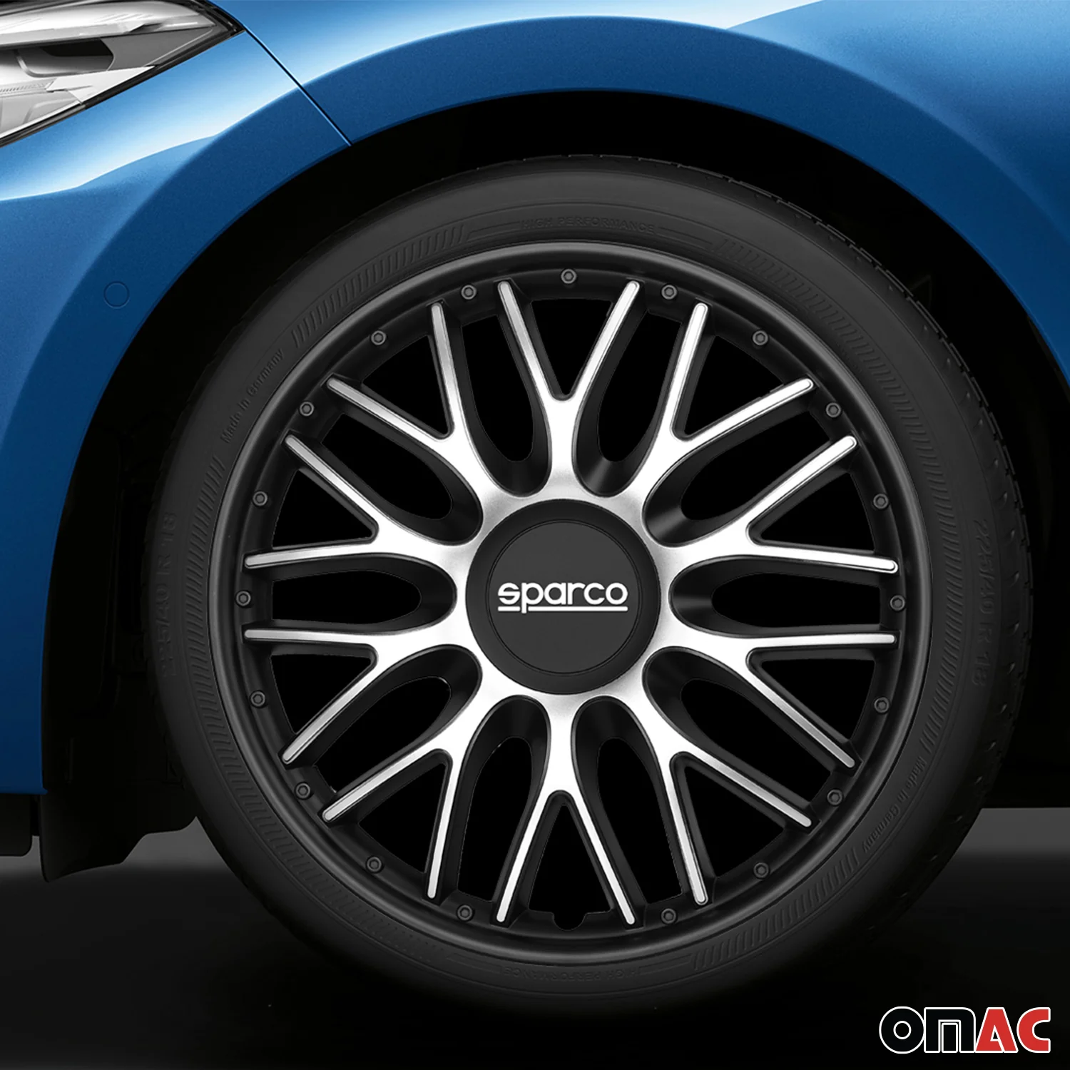 Radkappen Radzierblenden Sparco Roma 14" Zoll Abdeckung Set Silber Schwarz 4x - Image 2