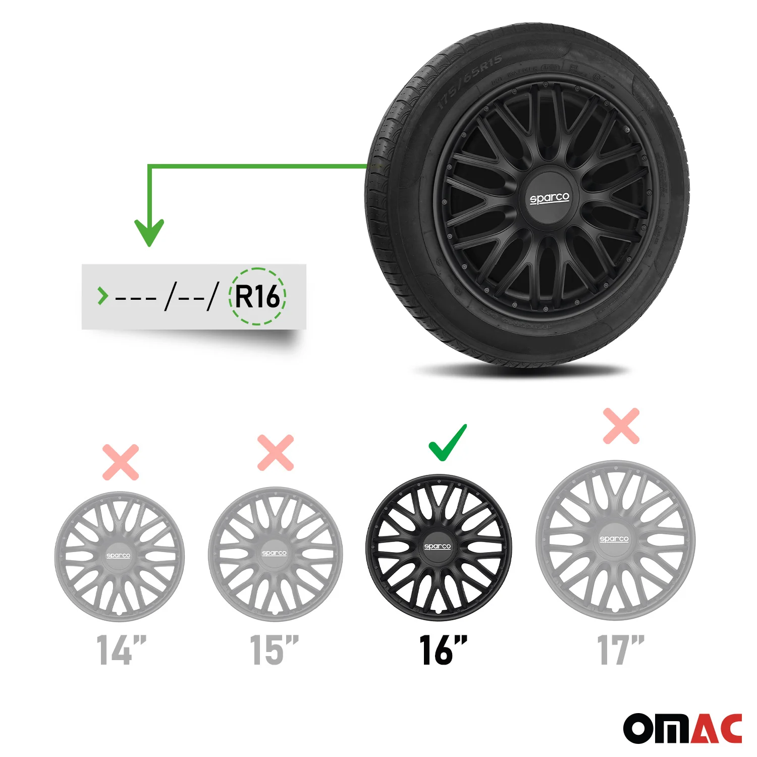 Radkappen Radzierblenden Sparco Roma 16" Zoll Auto Abdeckung Set Schwarz 4x - Image 3