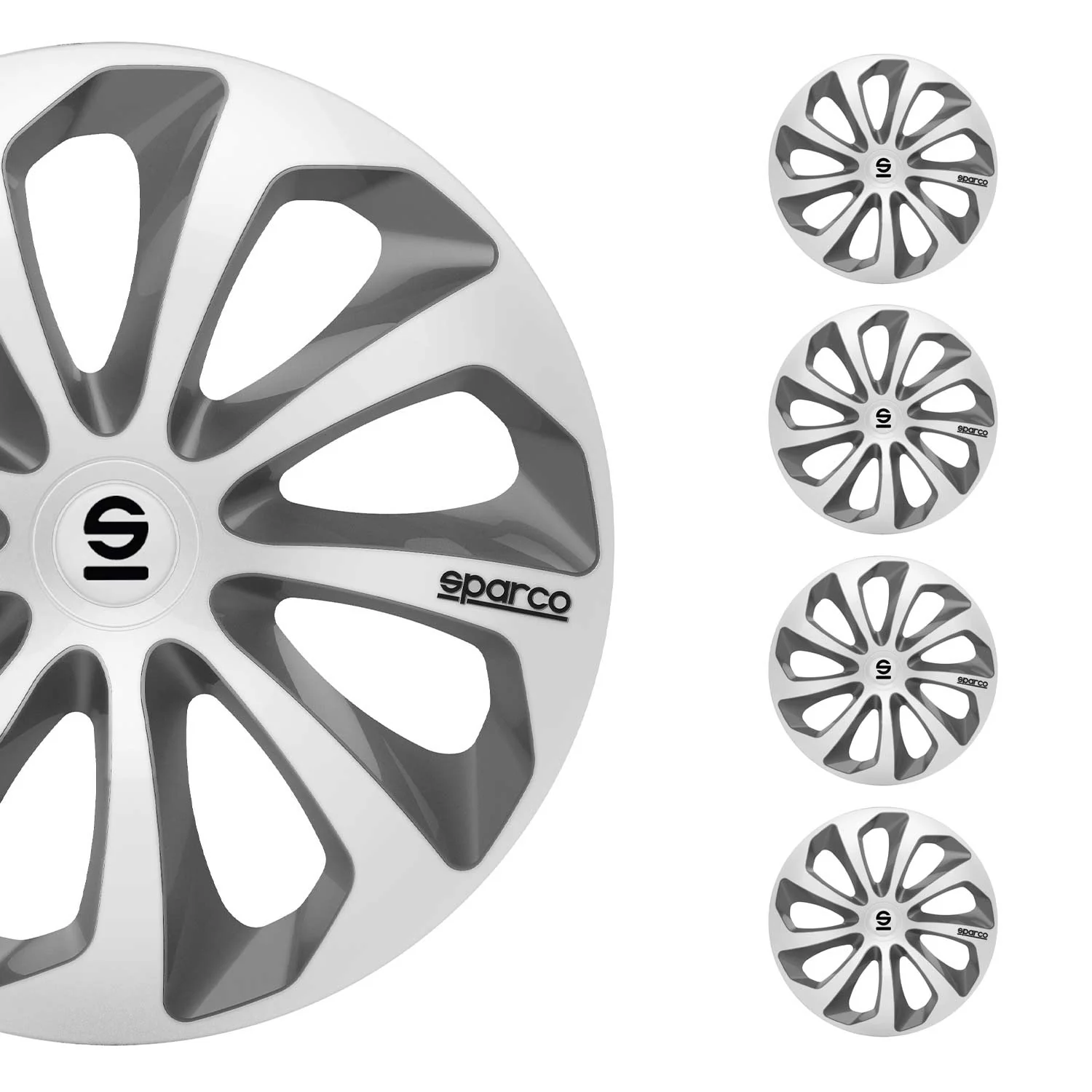 Radkappen Radzierblenden Sparco Sicilia 14" Zoll Abdeckung Set Silber Grau 4x