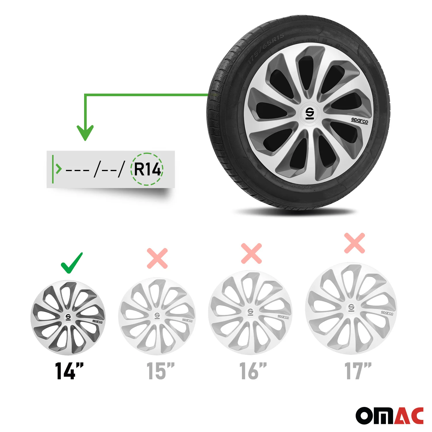 Radkappen Radzierblenden Sparco Sicilia 14" Zoll Abdeckung Set Silber Grau 4x - Image 3