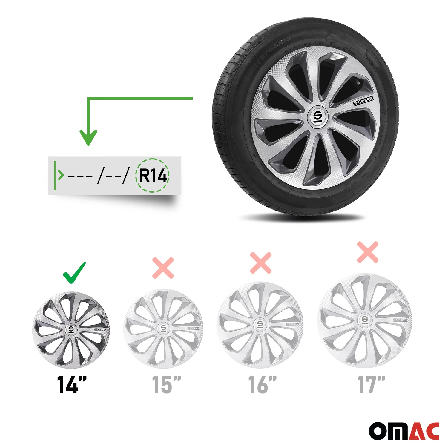 Radkappen Radzierblenden Sparco Sicilia 14" Zoll Abdeckung Silber Carbon Grau 4x - Image 3
