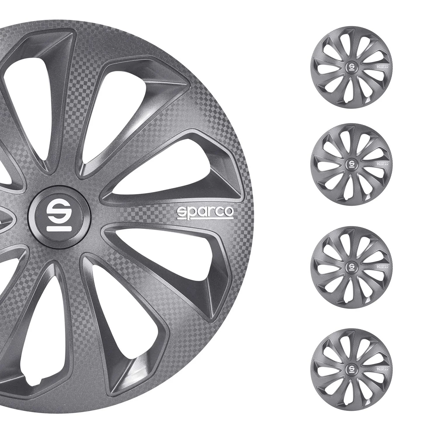 Radkappen Radzierblenden Sparco Sicilia 16" Zoll Abdeckung Set Grau Carbon 4x