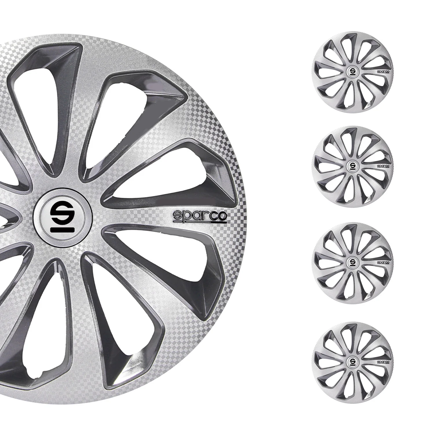 Radkappen Radzierblenden Sparco Sicilia 16" Zoll Abdeckung Silber Carbon Grau 4x