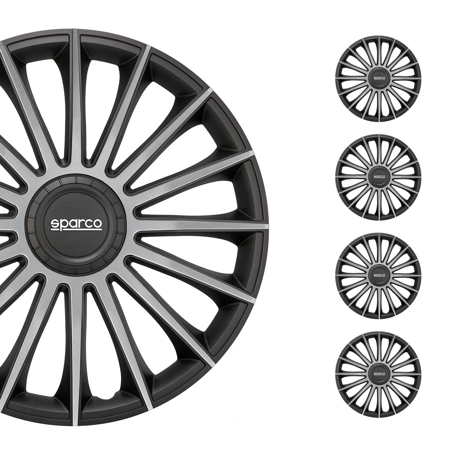 Radkappen Radzierblenden Sparco Treviso 15" Zoll Abdeckung Set Schwarz Silber 4x