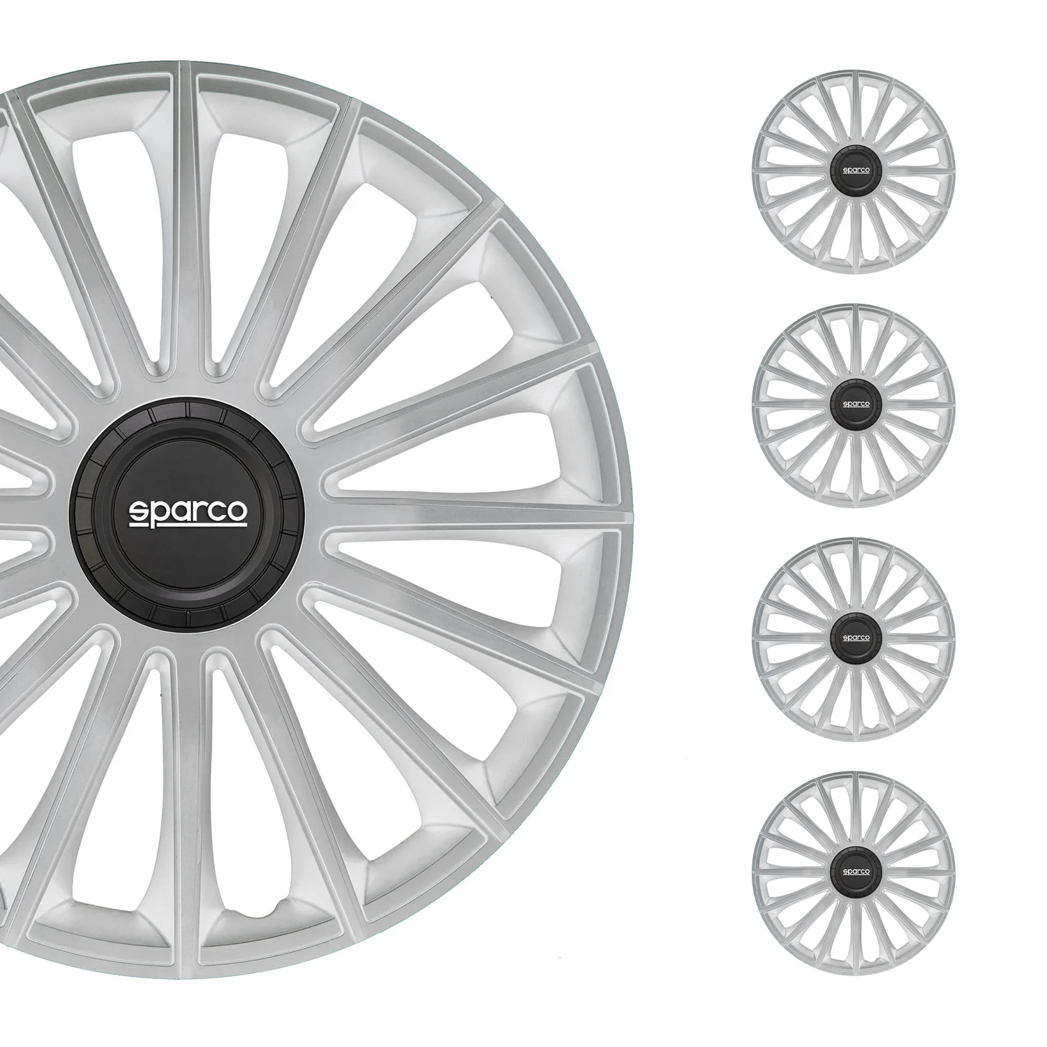 Radkappen Radzierblenden Sparco Treviso 15" Zoll Auto Abdeckung Set Silber 4x