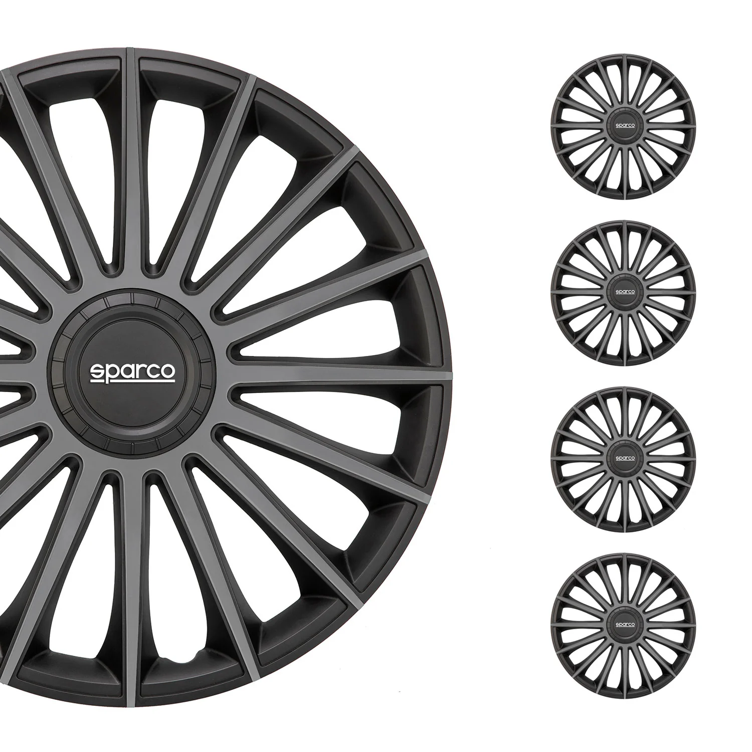 Radkappen Radzierblenden Sparco Treviso 16" Zoll Abdeckung Set Schwarz Grau 4x