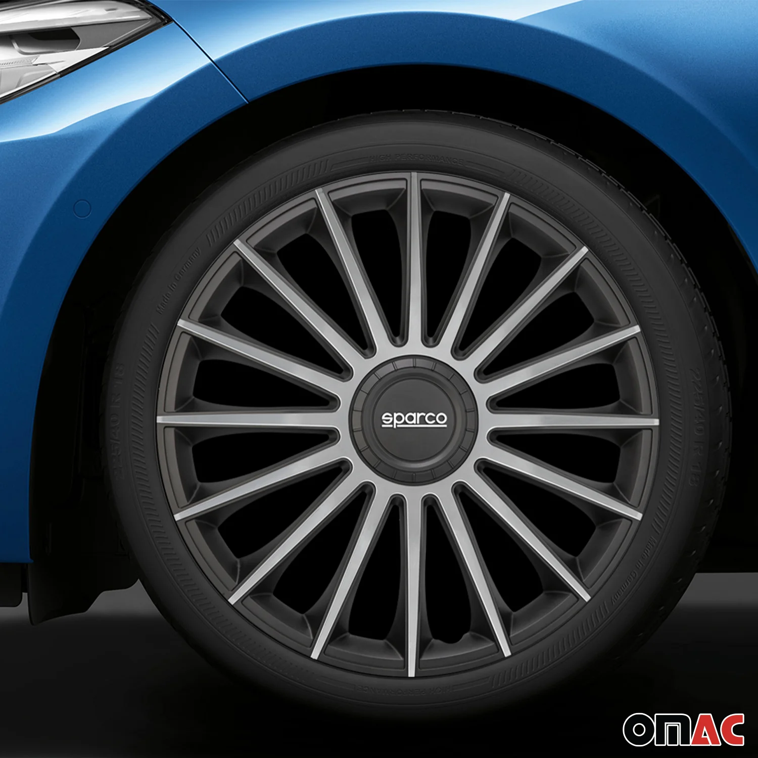 Radkappen Radzierblenden Sparco Treviso 16" Zoll Abdeckung Set Schwarz Silber 4x - Image 2