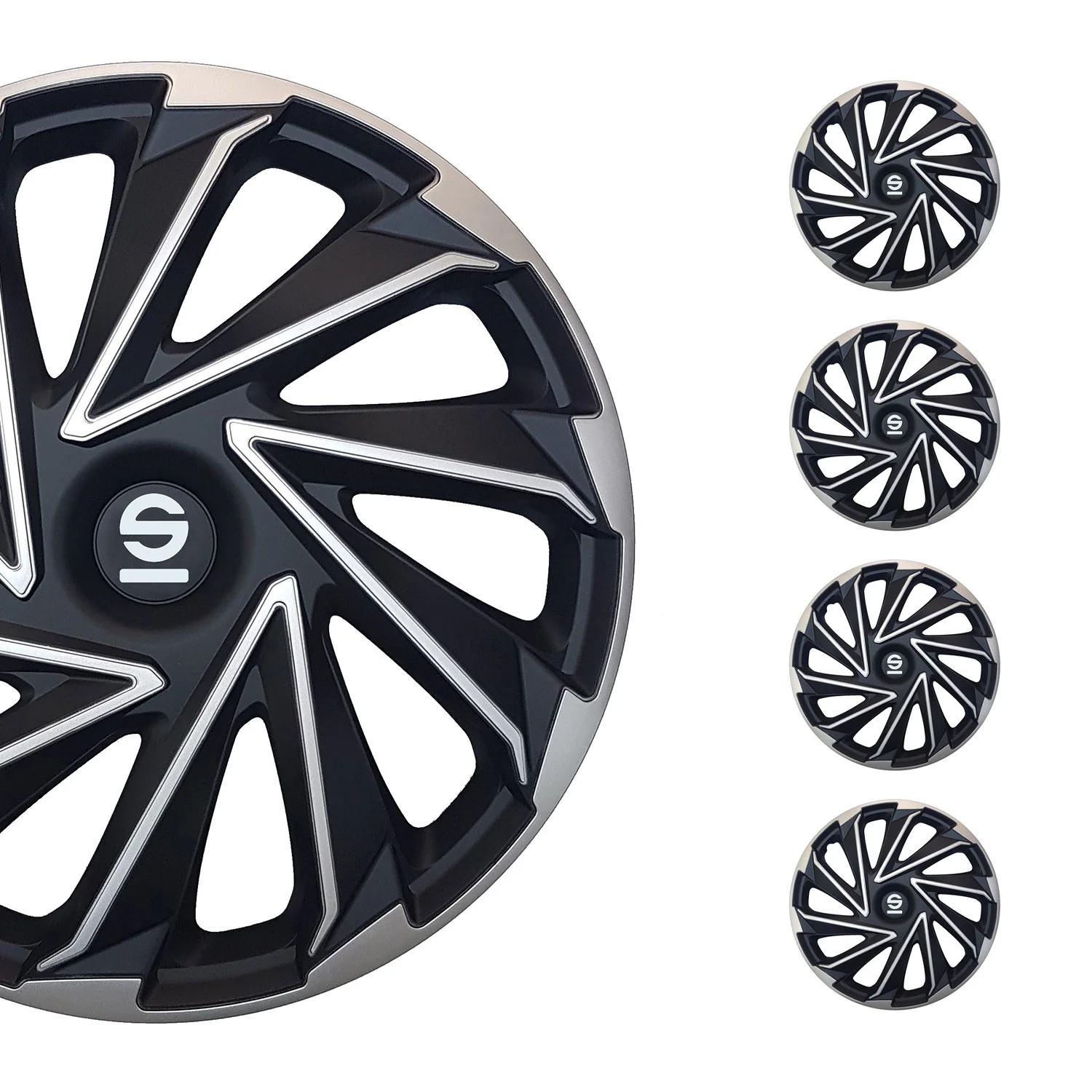 Radkappen Radzierblenden Sparco Varese 16" Zoll Abdeckung Set Silber Schwarz 4x
