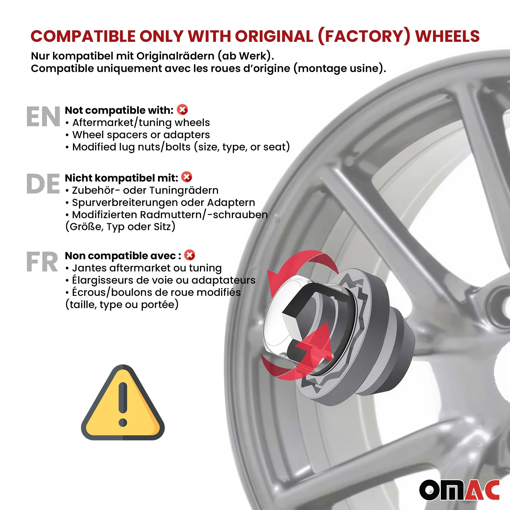 Radschloss Satz für Peugeot Boxer Rad 15” ab 2006 Felgenschloss Silber M14X1.5 - Image 4