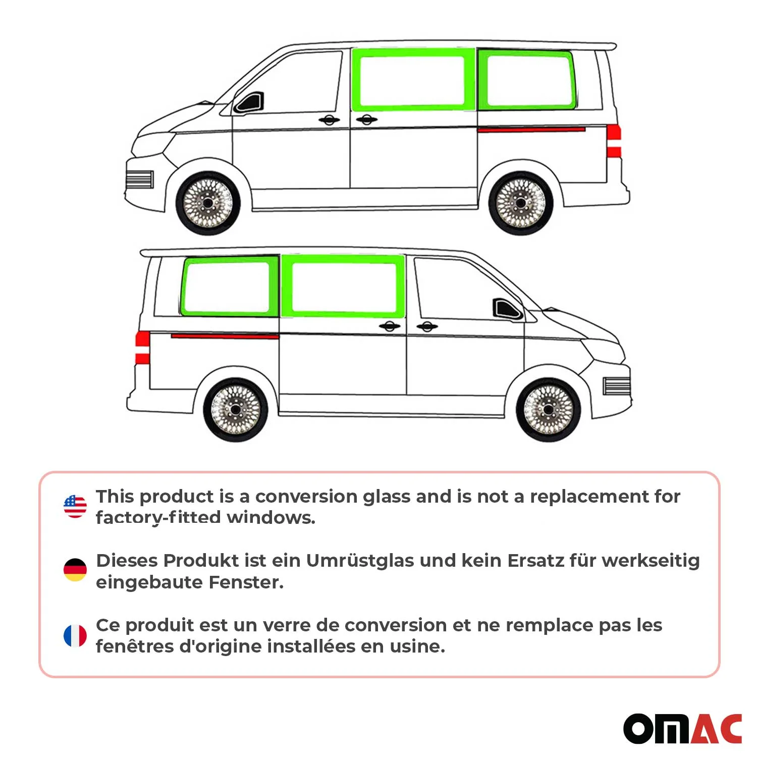 Seitenfenster Autoglas für VW T5 T6 2003-2024 Links Rechts 4x SET L1 Kurzer - Image 2