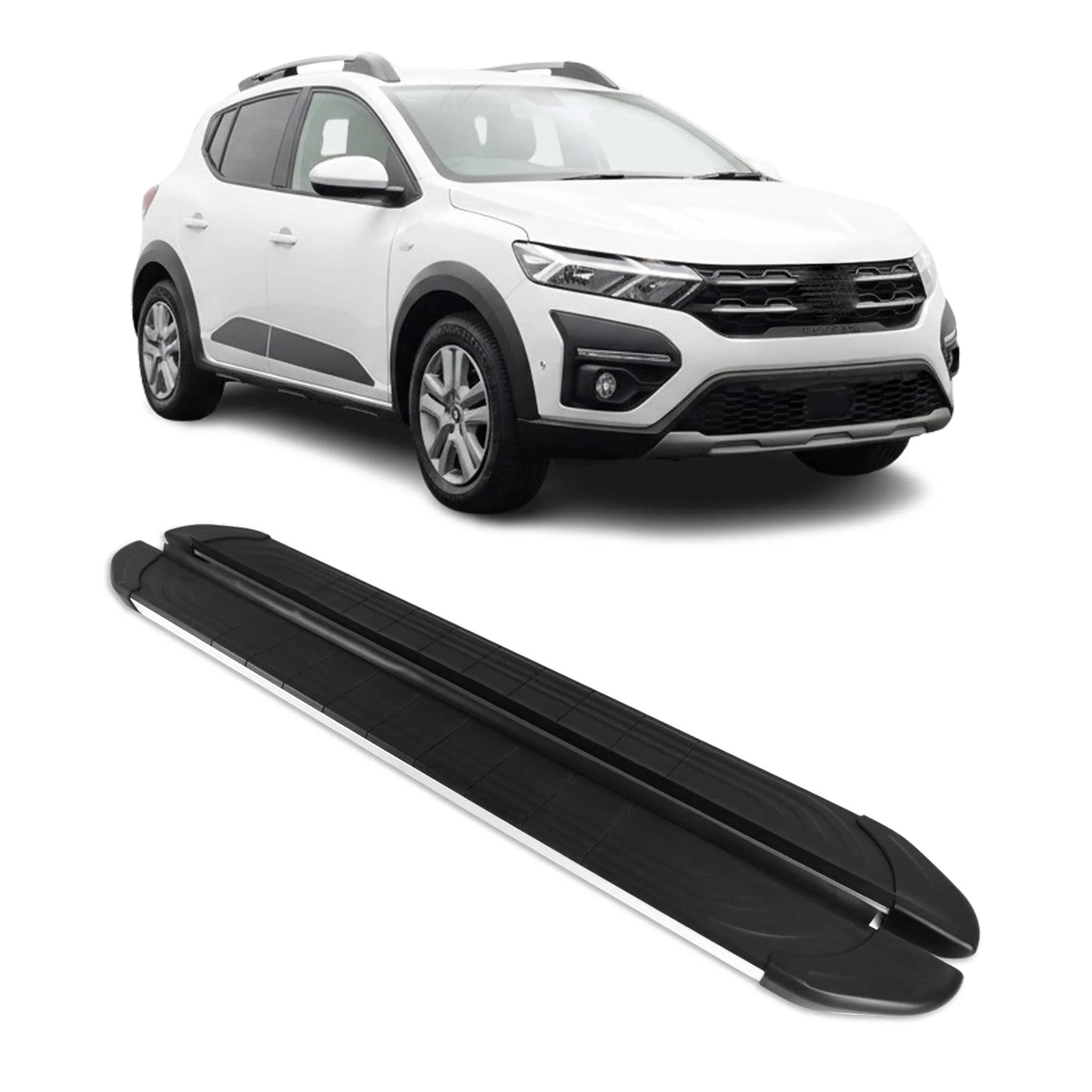 Seitenschweller Trittbretter für Dacia Sandero Stepway 2021-26 Schwarz Gray Alu