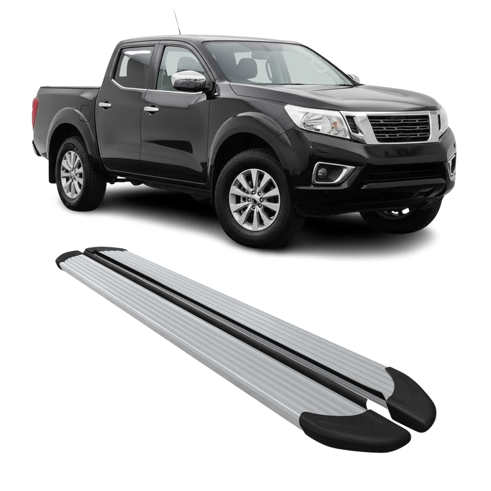 Seitenschweller Trittbretter für Nissan Navara D23 2015-2023 Double Cab Alu Grau