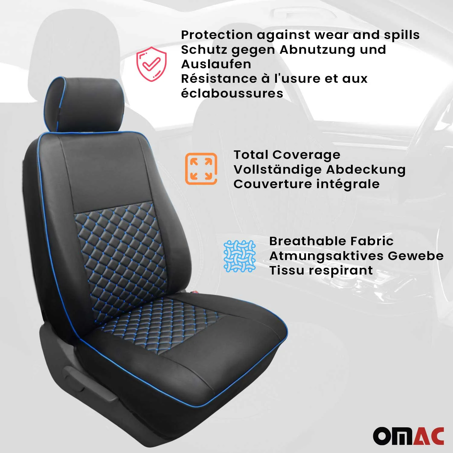 Sitzbezüge Schonbezüge für Mercedes Vito W447 2014-2026 Kunstleder Schwarz Blau - Image 3