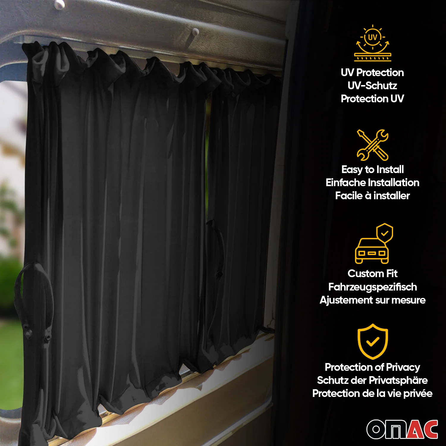 Sonnenschutz für VW Crafter 2017- L3/L4 Einzelschiebetür Doppelheckktür Schwarz - Image 3