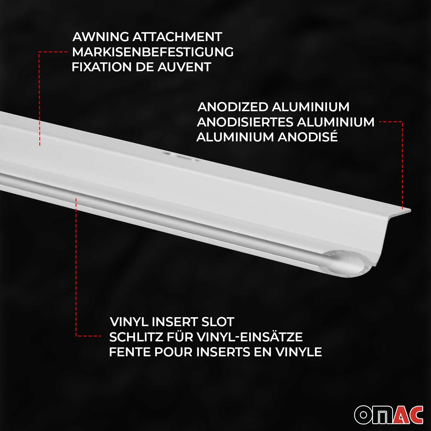 Sonnensegel Kederschiene & Markise Vorzelt Satz für VW T5 T6 ab 2003 L1 Silber - Image 6